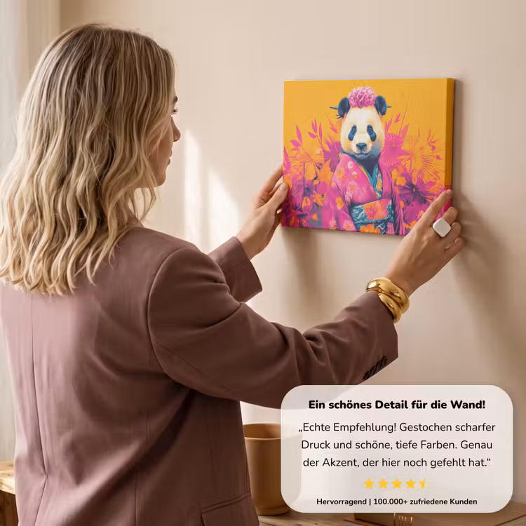 Kimono - Roze - Panda - Bloemenkroon canvas 2cm klein -Xsfeer7_DE