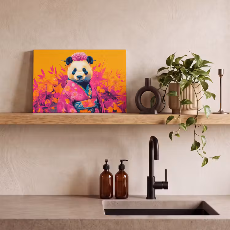 Kimono - Roze - Panda - Bloemenkroon canvas 2cm klein -sfeer3