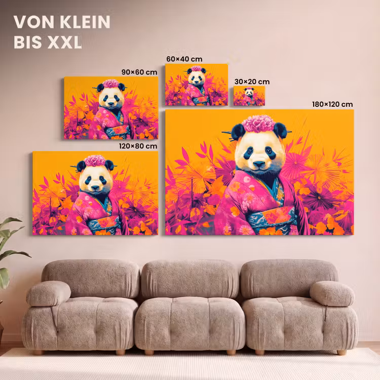 Kimono - Roze - Panda - Bloemenkroon canvas 2cm klein -Xsfeer8_DE