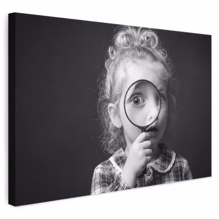 Kind - Vergrootglas - Portret - Zwart-wit canvas 2cm klein -3d