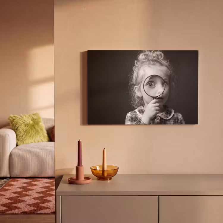 Kind - Vergrootglas - Portret - Zwart-wit canvas 2cm klein -sfeer1