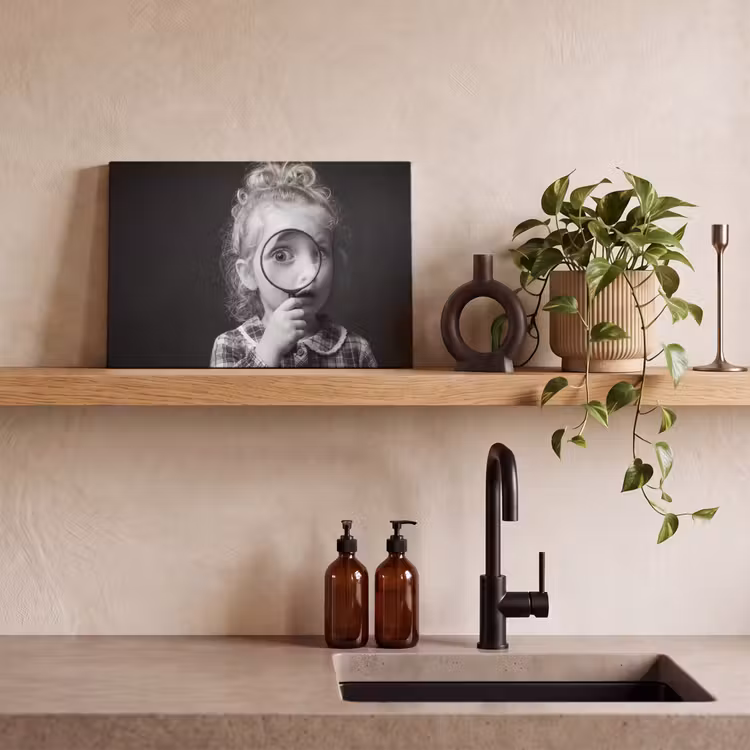 Kind - Vergrootglas - Portret - Zwart-wit canvas 2cm klein -sfeer3