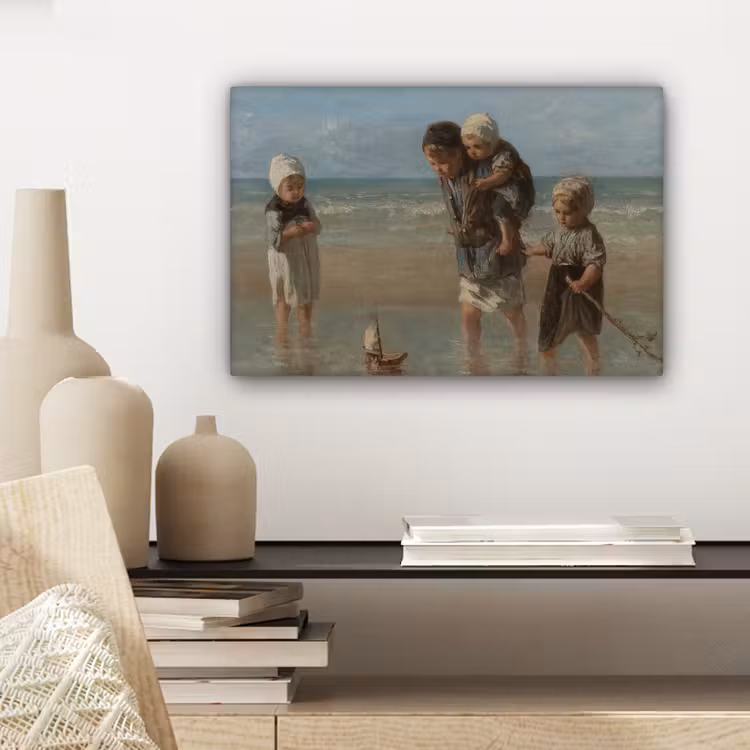 Kinderen der zee - Schilderij van Jozef Israëls canvas 2cm klein -closeup_print_DE