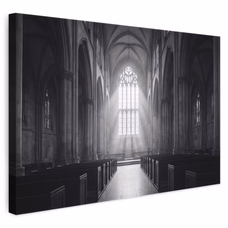 Kerk - Interieur - Lichtstralen - Architectuur - Klassiek canvas 2cm klein -3d