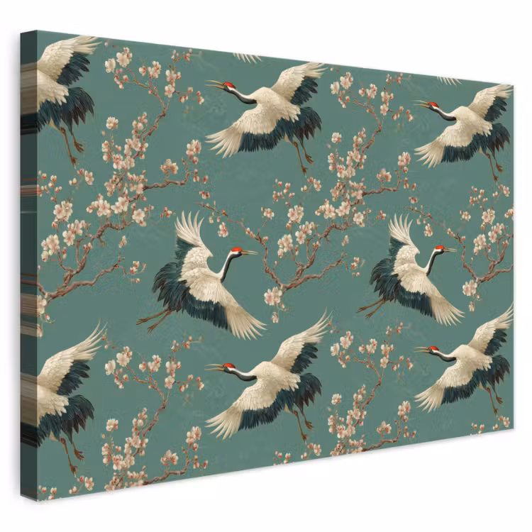 Kersenbloesem - Kraamvogels - Groen canvas 2cm klein 34 -3d