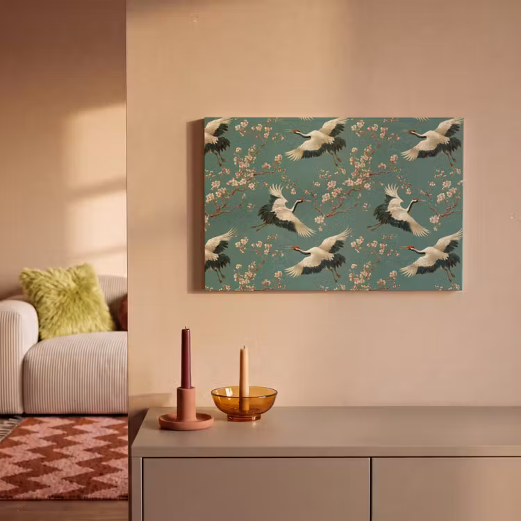 Kersenbloesem - Kraamvogels - Groen canvas 2cm klein 34 -sfeer1