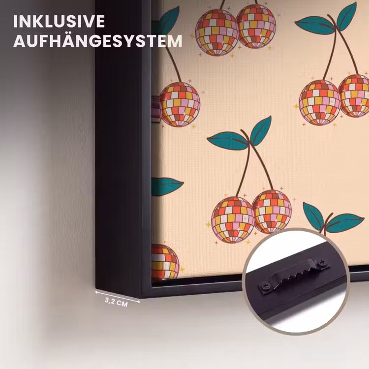 Kers - Disco - Patroon Canvas met baklijst klein 1124 -closeup_ophangsysteem_DE