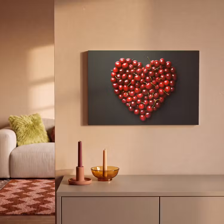 Kersen - Hart - Rood - Zwart canvas 2cm klein -sfeer1