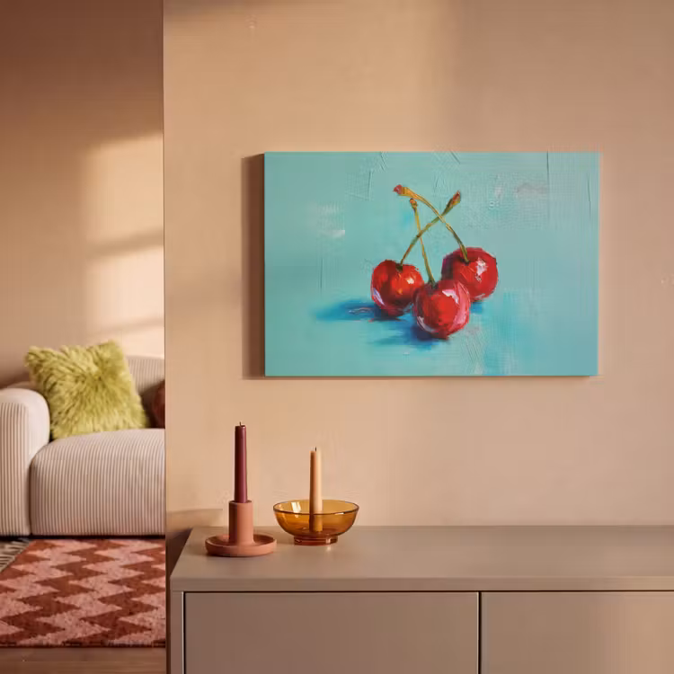 Kersen - Rood - Drie - Geverfd canvas 2cm klein -sfeer1