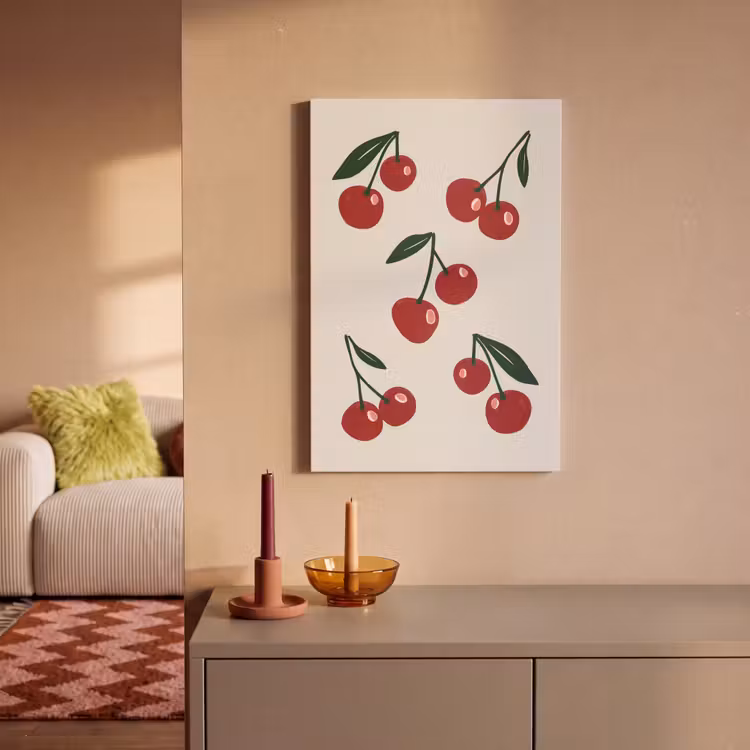 Kersen - Blaadjes - Rood canvas 2cm klein -sfeer1