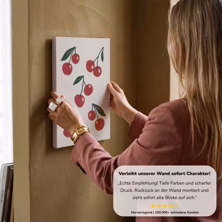 Kersen - Blaadjes - Rood canvas 2cm klein -sfeer3