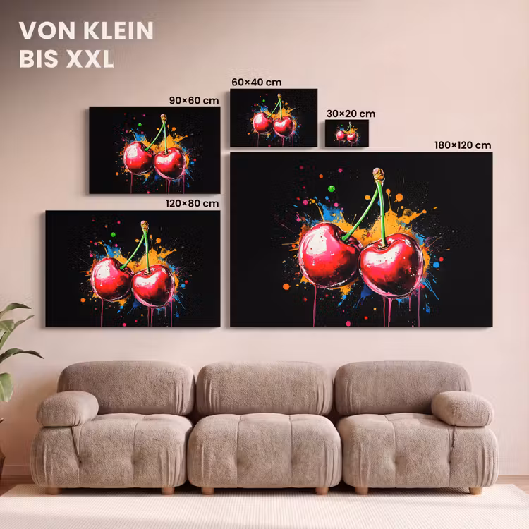 Kersen - Fruit - Graffiti - Verf - Abstract - Modern - Kleurrijk canvas 2cm klein -Xsfeer8_DE