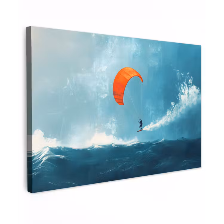 Kitesurfer - Oranje - Zee - Lucht canvas 2cm klein -z3d