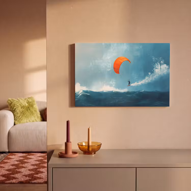 Kitesurfer - Oranje - Zee - Lucht canvas 2cm klein -sfeer1