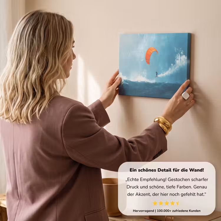 Kitesurfer - Oranje - Zee - Lucht canvas 2cm klein -Xsfeer7_DE