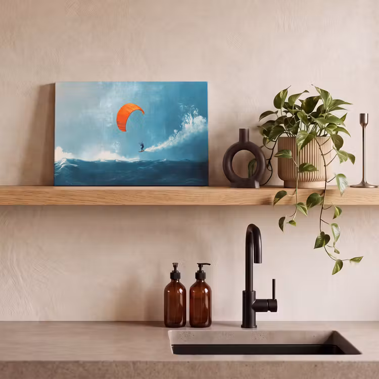Kitesurfer - Oranje - Zee - Lucht canvas 2cm klein -sfeer3