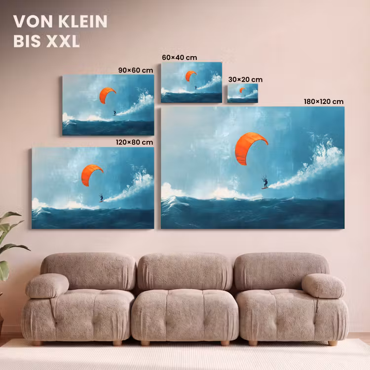 Kitesurfer - Oranje - Zee - Lucht canvas 2cm klein -Xsfeer8_DE