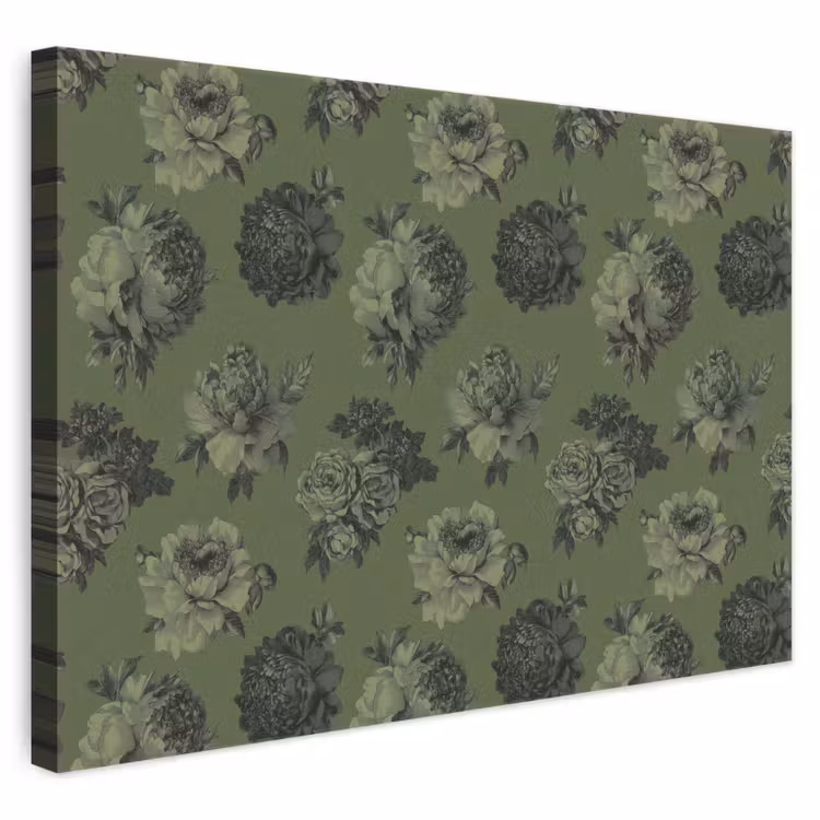 Klassiek - botanisch - Olijfgroen - Bloemen canvas 2cm klein 34 -3d