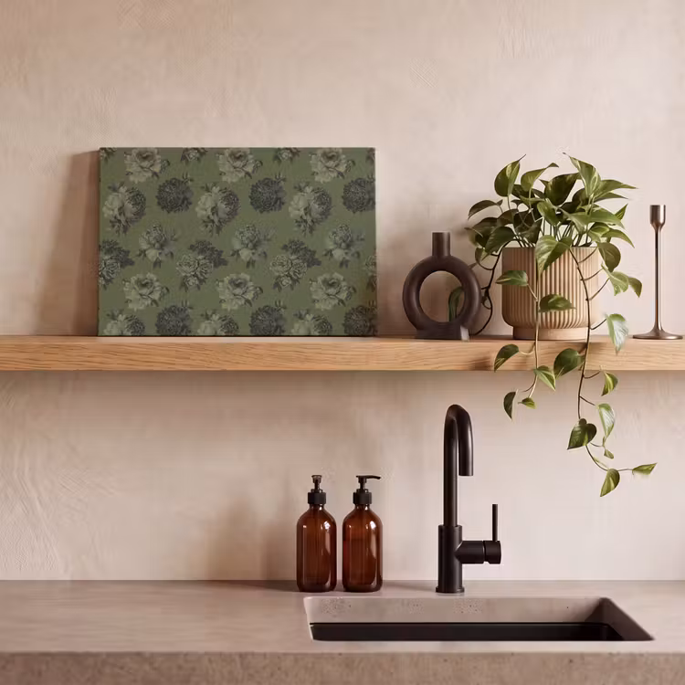 Klassiek - botanisch - Olijfgroen - Bloemen canvas 2cm klein 34 -sfeer3