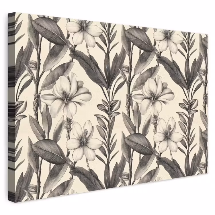 Klassiek - Botanisch - Zwart - Beige canvas 2cm klein 34 -3d