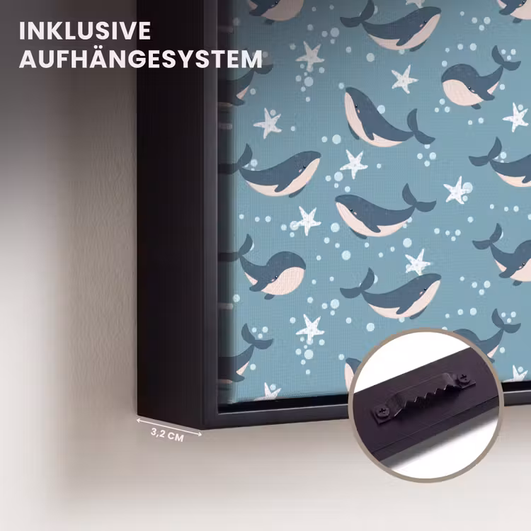 Klein - Oceaan - Walvis - Zeester Canvas met baklijst klein 1124 -closeup_ophangsysteem_DE