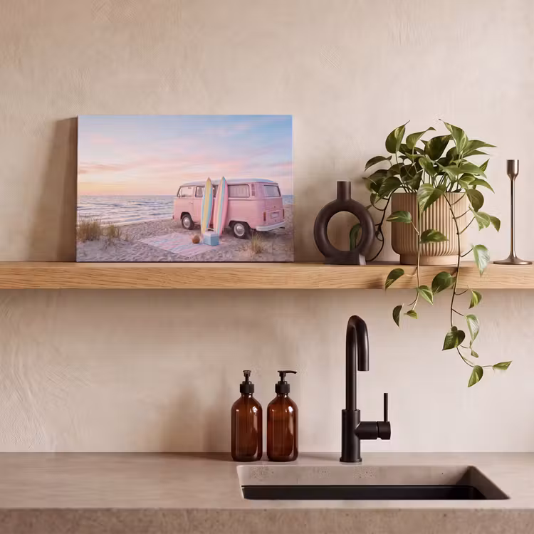 Busje - Strand - Surfplank - Zomer - Roze canvas 2cm klein -sfeer3