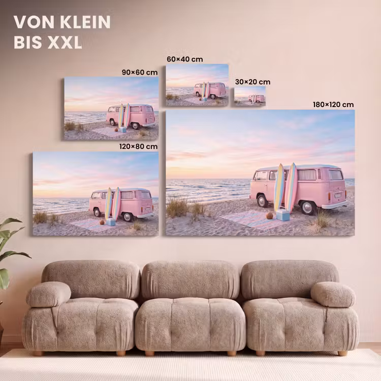 Busje - Strand - Surfplank - Zomer - Roze canvas 2cm klein -Xsfeer8_DE