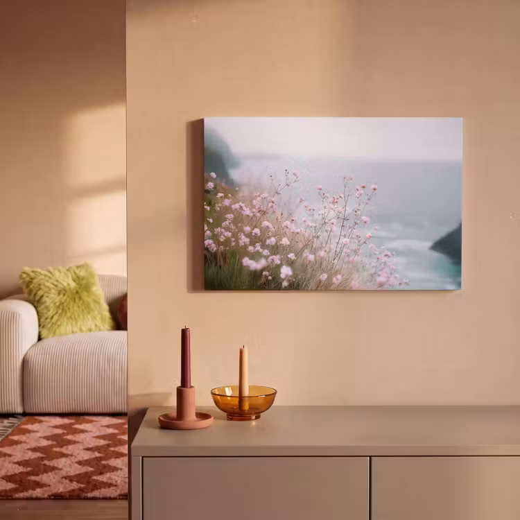 Klif - Bloemen - Zee - Roze canvas 2cm klein -sfeer1