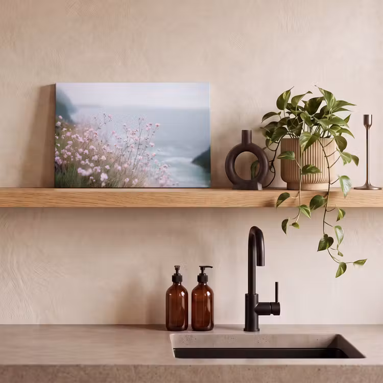 Klif - Bloemen - Zee - Roze canvas 2cm klein -sfeer3