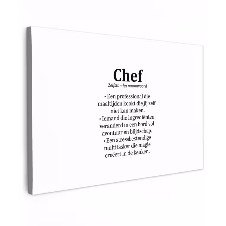 Kok - Definitie - Chef - Koken - Keuken - Spreuken - Woordenboek canvas 2cm klein -z3d