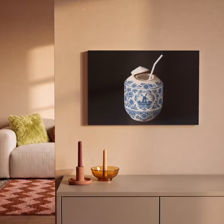 Kokosnoot - Eten - Delfts blauw - Drinken canvas 2cm klein -sfeer1