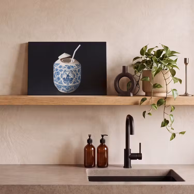 Kokosnoot - Eten - Delfts blauw - Drinken canvas 2cm klein -sfeer3