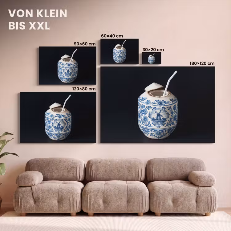 Kokosnoot - Eten - Delfts blauw - Drinken canvas 2cm klein -Xsfeer8_DE