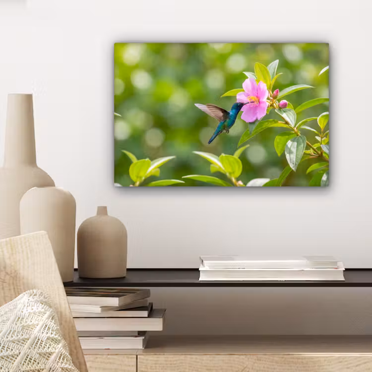 Kolibrie - Bloem - Natuur - Groen canvas 2cm klein -closeup_print_DE