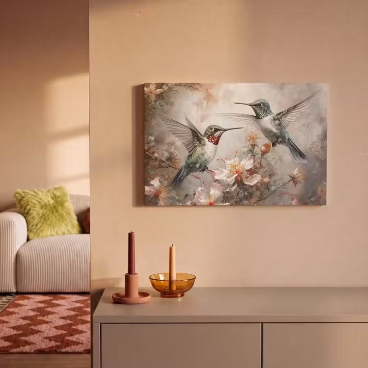 Kolibrie - Vogels - Bloemen - Planten canvas 2cm klein -sfeer1