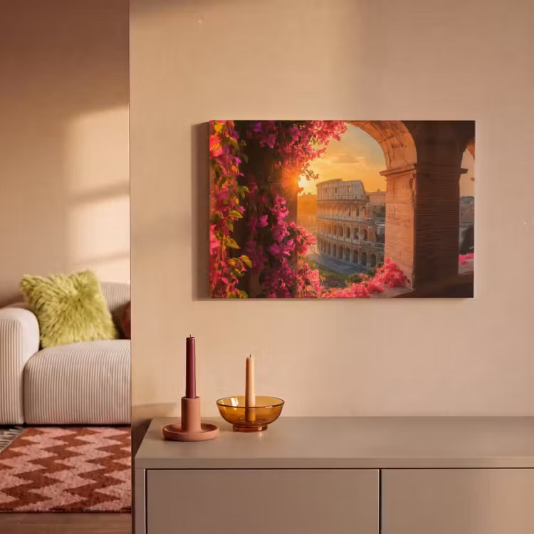 Colosseum - Rome - Roze Bloemen canvas 2cm klein -sfeer1