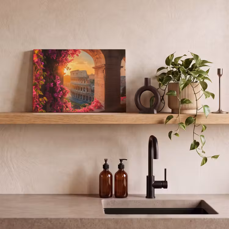 Colosseum - Rome - Roze Bloemen canvas 2cm klein -sfeer6