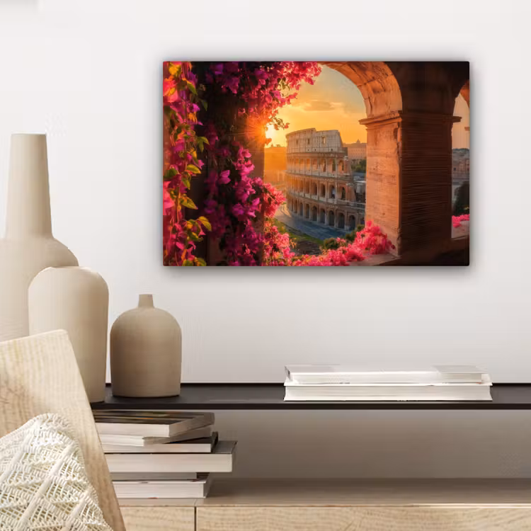 Colosseum - Rome - Roze Bloemen canvas 2cm klein -closeup_print_DE