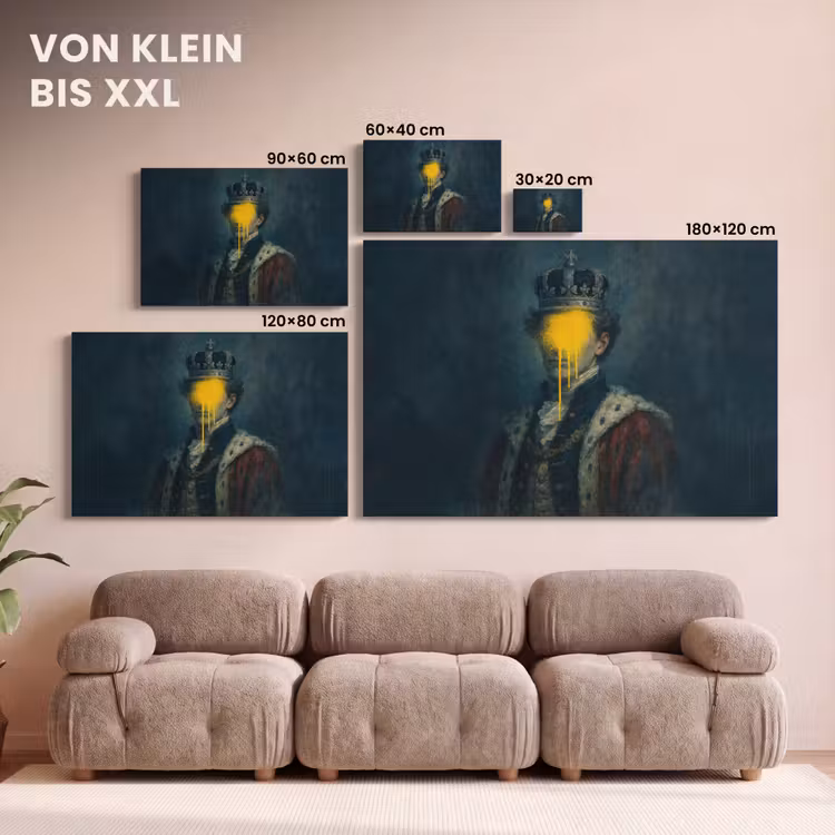 Koning - Portret - Druipende gele verf canvas 2cm klein -Xsfeer8_DE