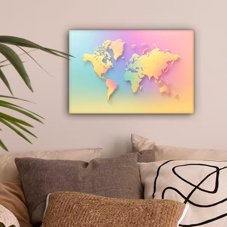 Continenten - Pastelkleuren - Overloop canvas 2cm klein -sfeer1