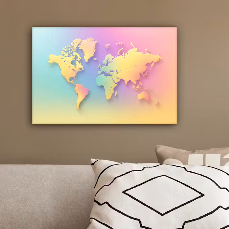 Continenten - Pastelkleuren - Overloop canvas 2cm klein -sfeer3
