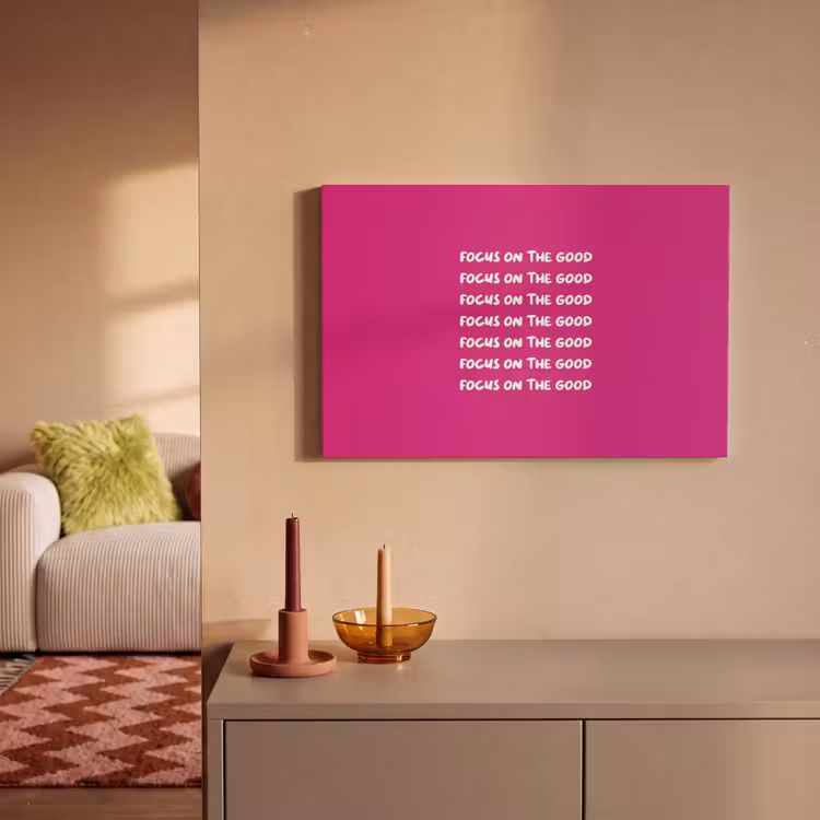 Focus on the good - Roze - wit canvas 2cm klein -sfeer1