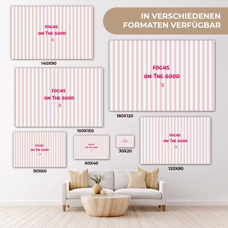 Focus on the good - Strepen - Roze - Smiley canvas 2cm klein -Xsfeer8_DE
