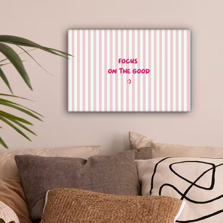 Focus on the good - Strepen - Roze - Smiley canvas 2cm klein -sfeer1