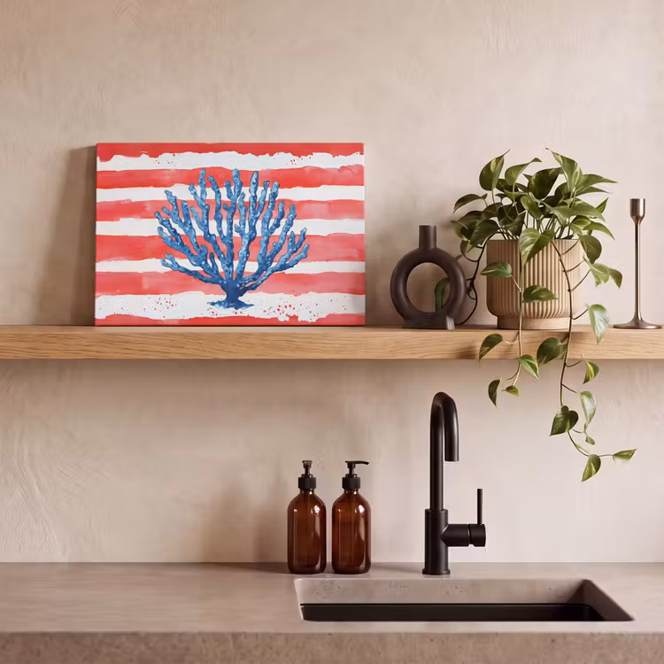 Koraal - Verfstructuur - Rood - Blauw canvas 2cm klein -closeup_print_DE