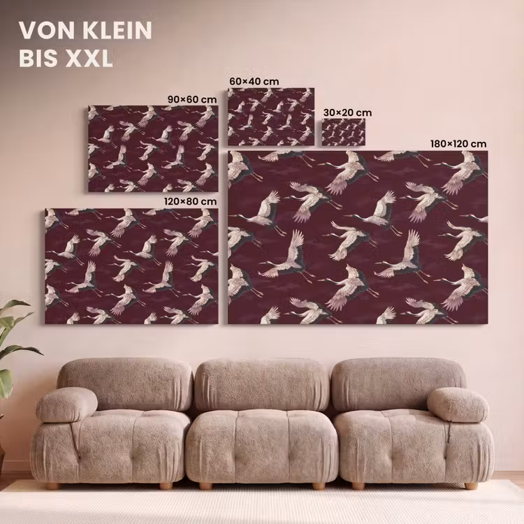 Kraanvogels - Klassiek - Bordeaux canvas 2cm klein 34 -Xsfeer8_DE