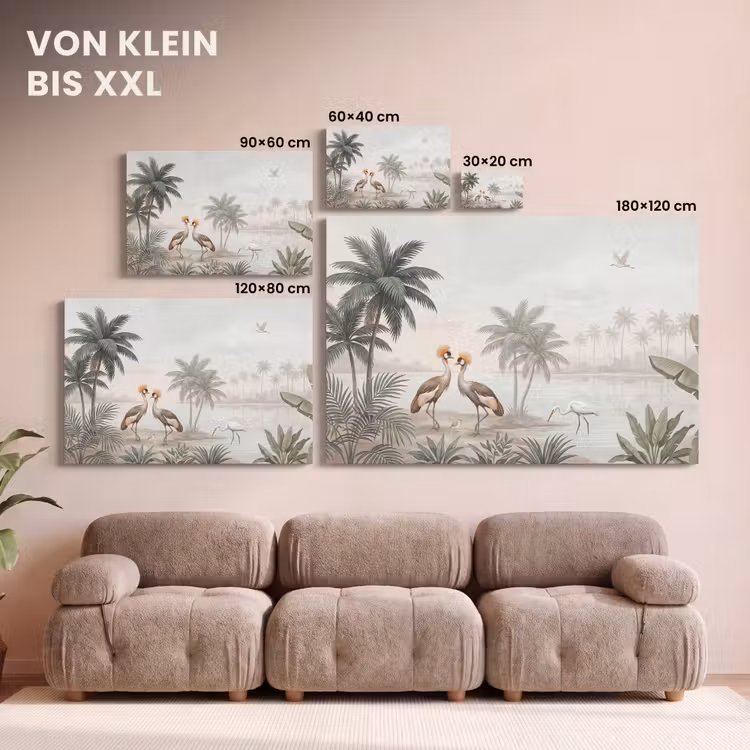 Kraanvogels - Palmbomen - Tropisch canvas 2cm klein -Xsfeer8_DE