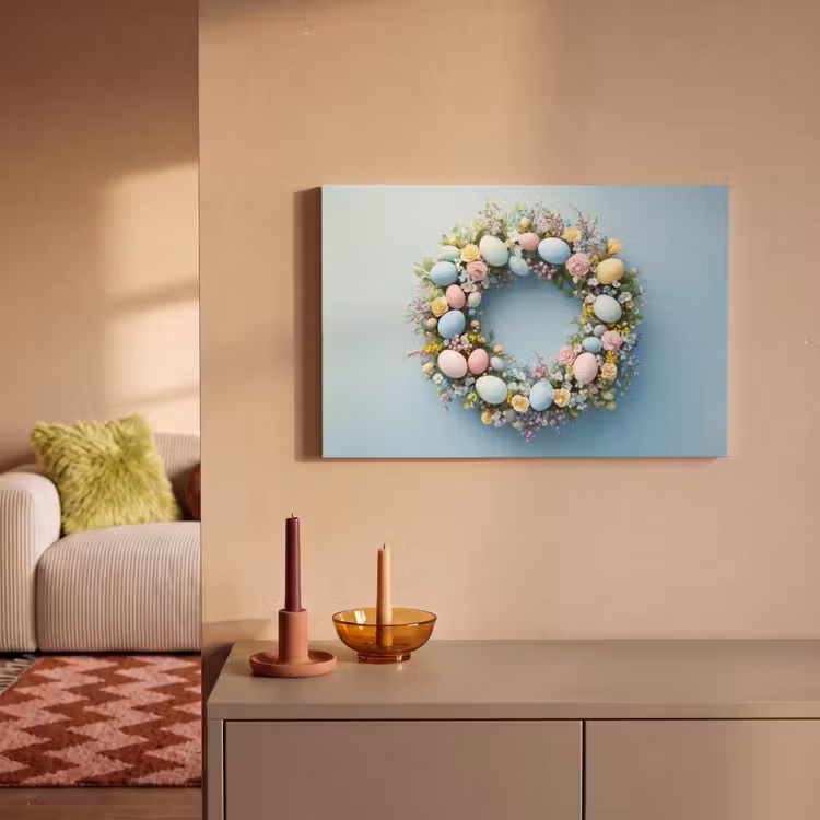 Krans - Eieren - Bloemen canvas 2cm klein -sfeer1