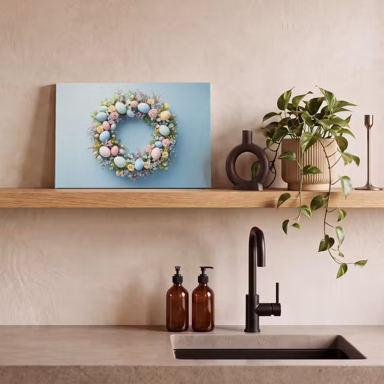 Krans - Eieren - Bloemen canvas 2cm klein -sfeer3