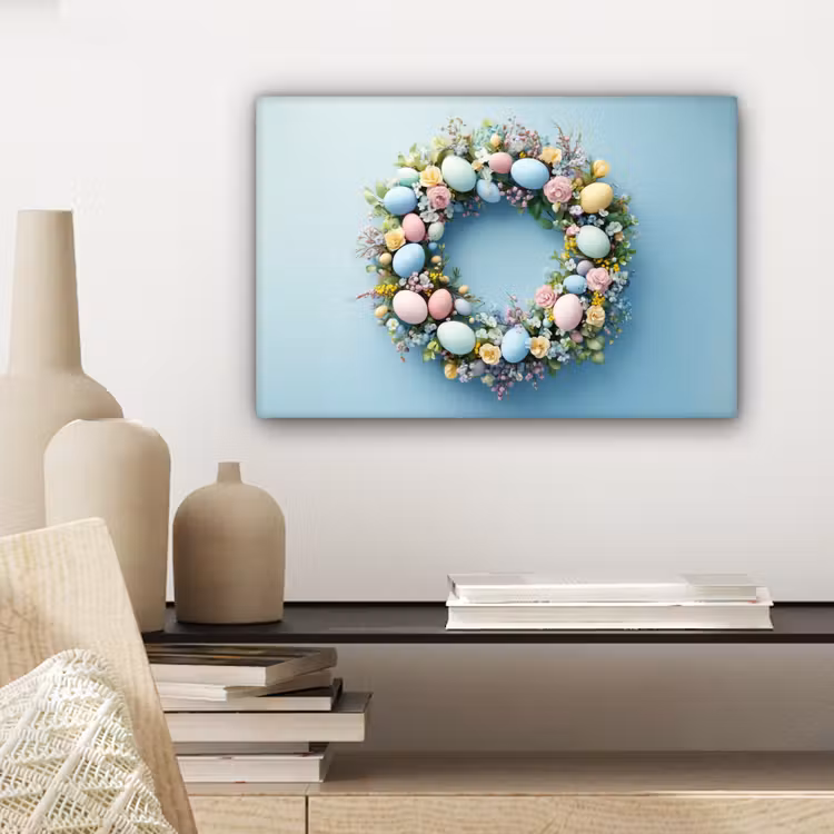 Krans - Eieren - Bloemen canvas 2cm klein -sfeer6
